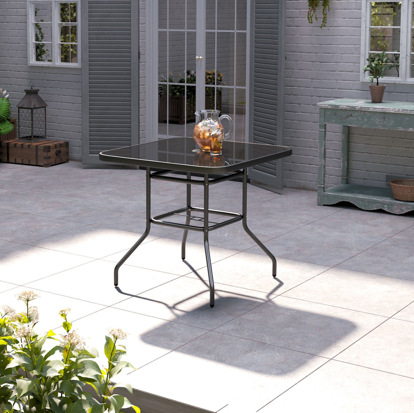 4 Seater Garden Table Black with Parasol Hole