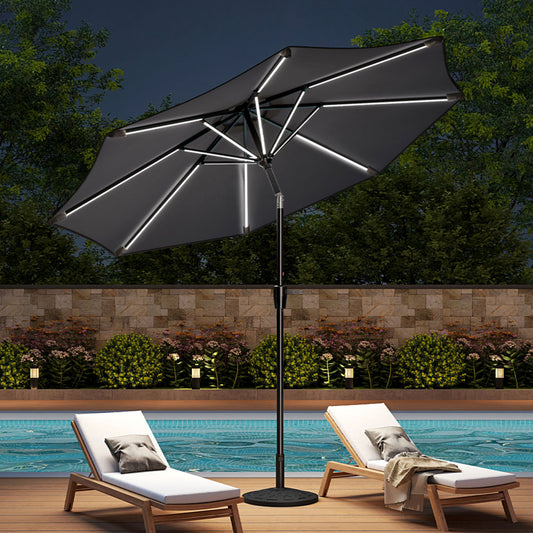 Solar LED Crank & Tilt Dark Grey Parasol With Resin Floral Base 3M