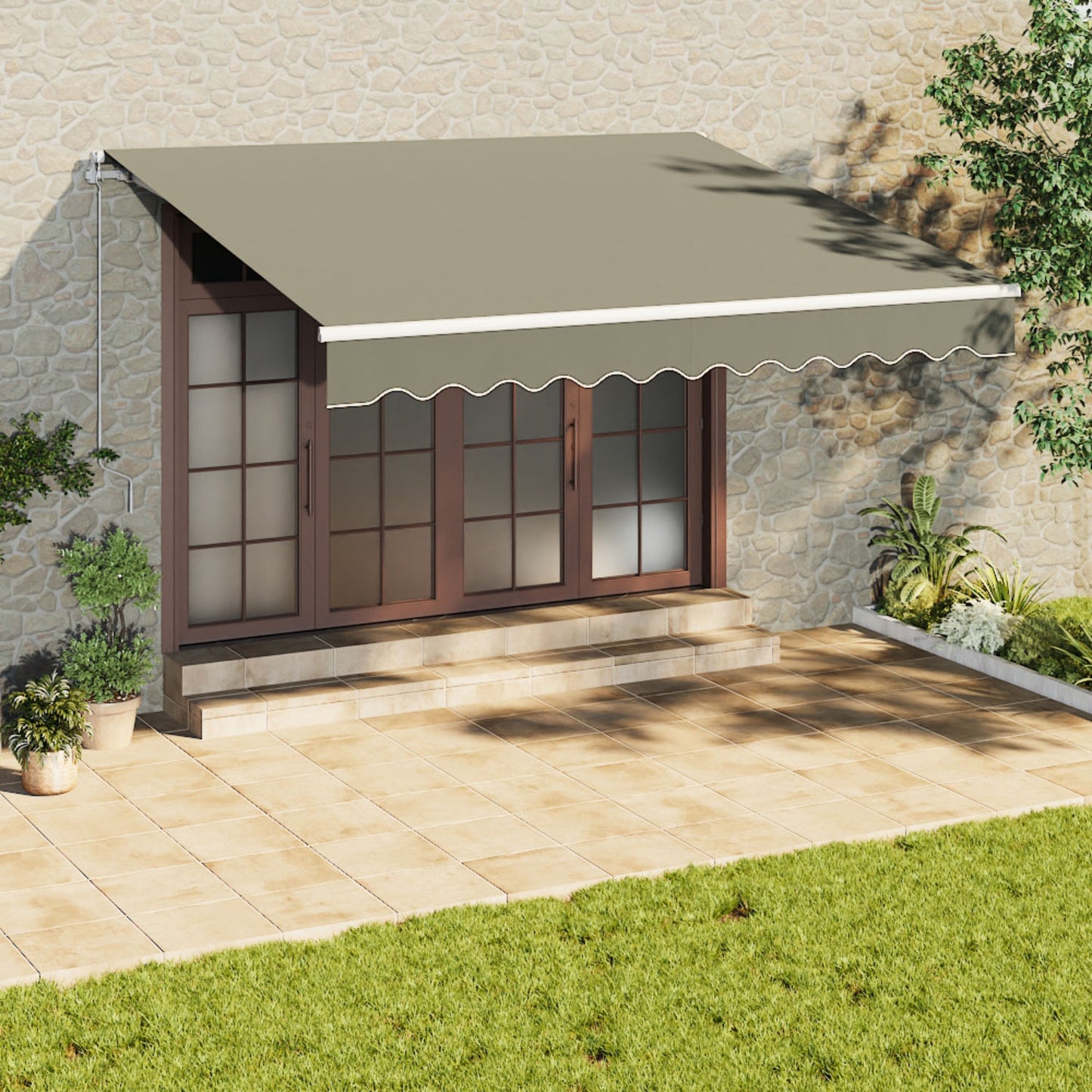 Retractable Grey Manual Patio Awning 3 x 3.5m