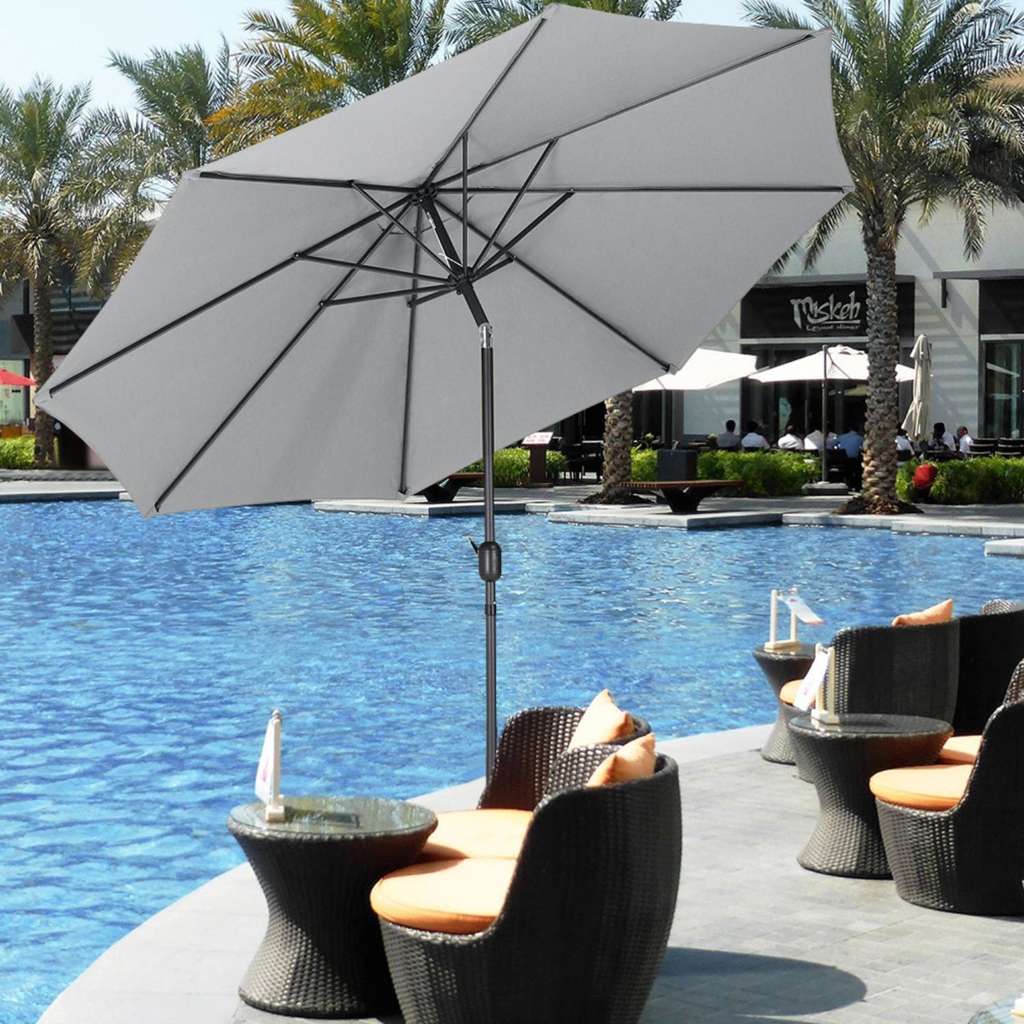 Outdoor Crank and Tilt Parasol Light Grey with Round Base 3m