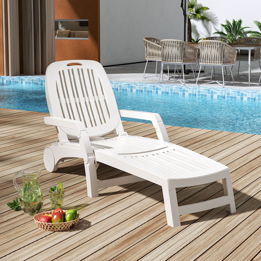 Adjustable Folding Lounge Recliner Chair with Wheels White