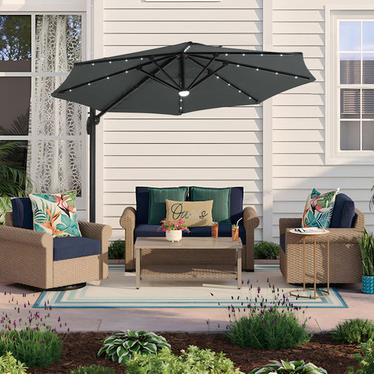 LED Round Rotatable Cantilever Parasol Dark Grey With Square Base 3M