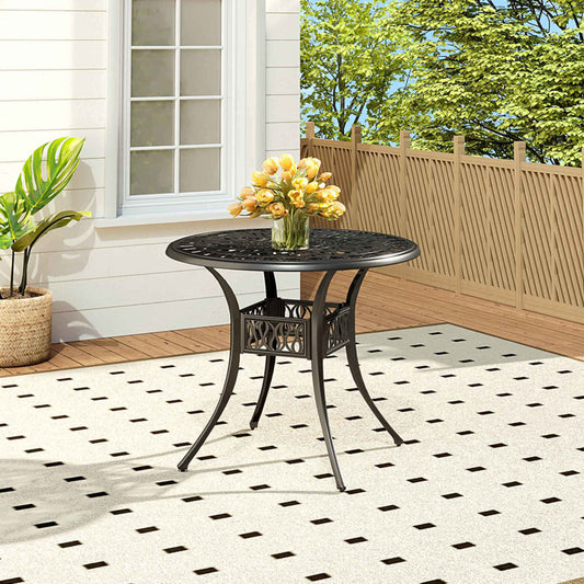 4 Seater Round Cast Aluminum Black Garden Table with Parasol Hole