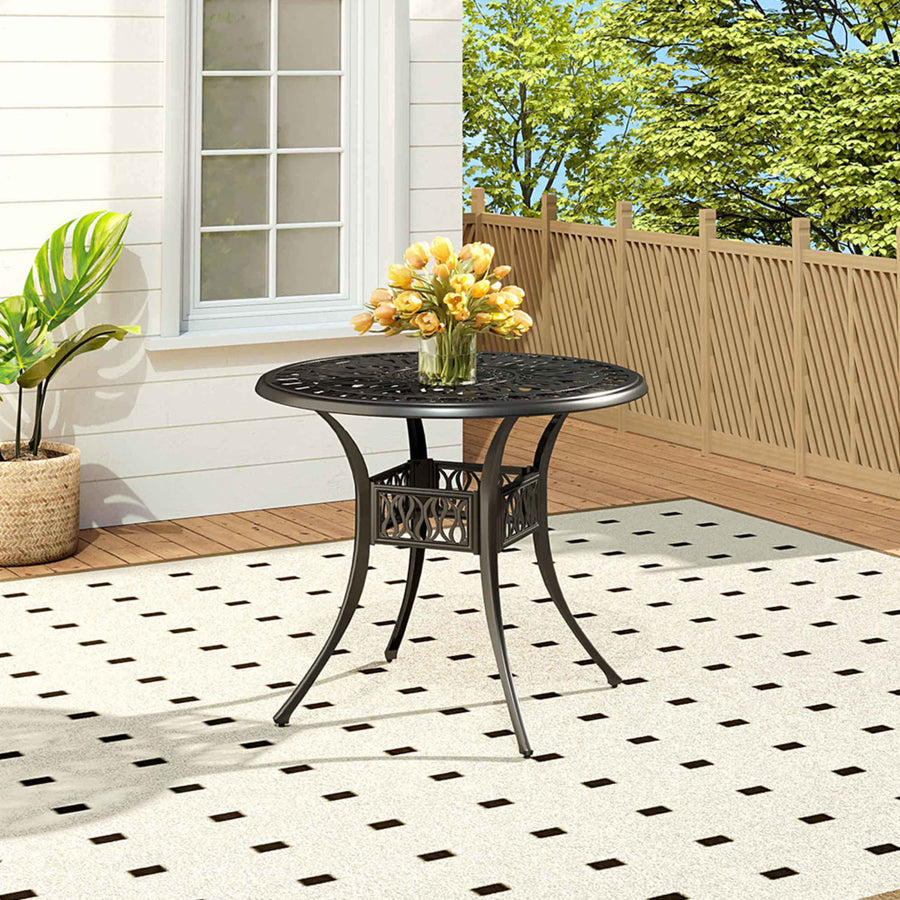 4 Seater Round Cast Aluminum Black Garden Table with Parasol Hole