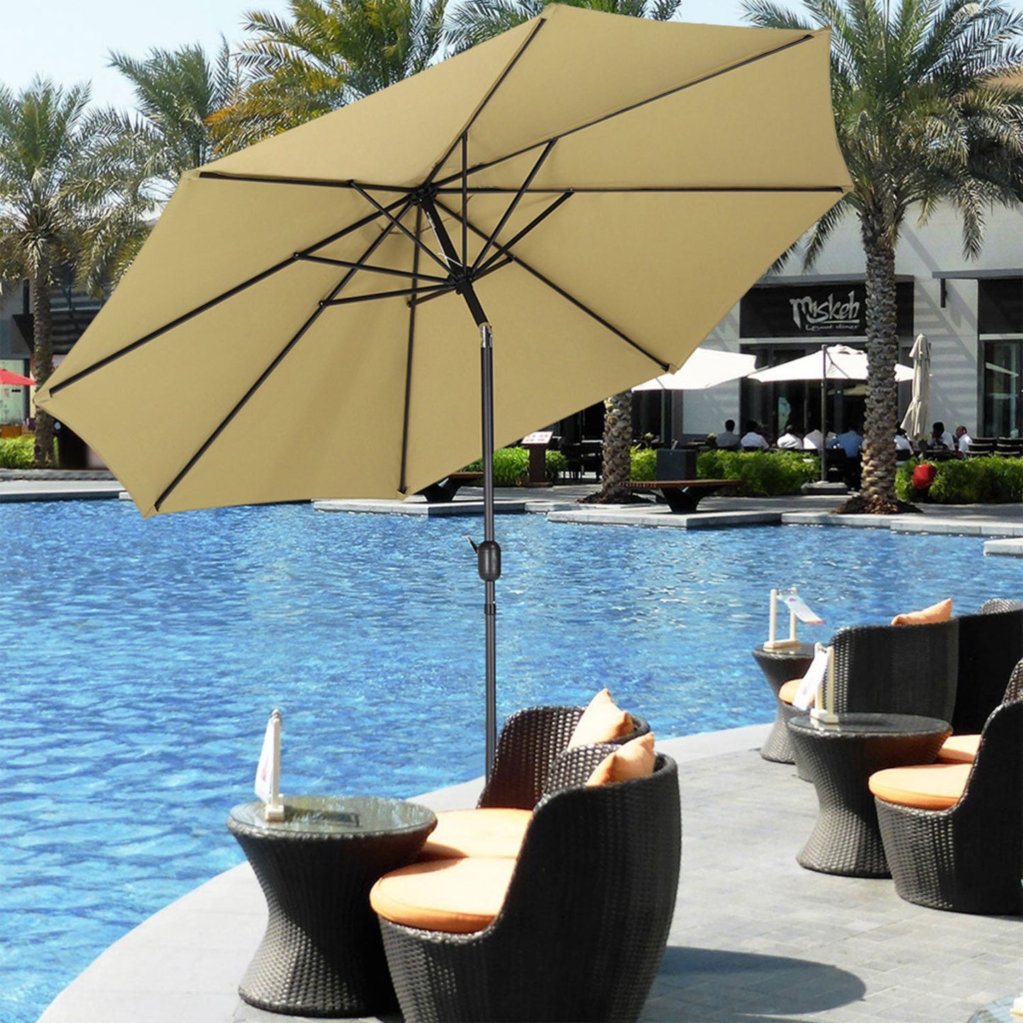 Outdoor Crank Tilt Parasol Beige with Round Base 3m
