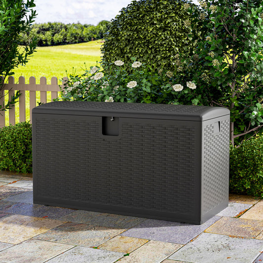 Black Textured 375L Rattan Garden Box