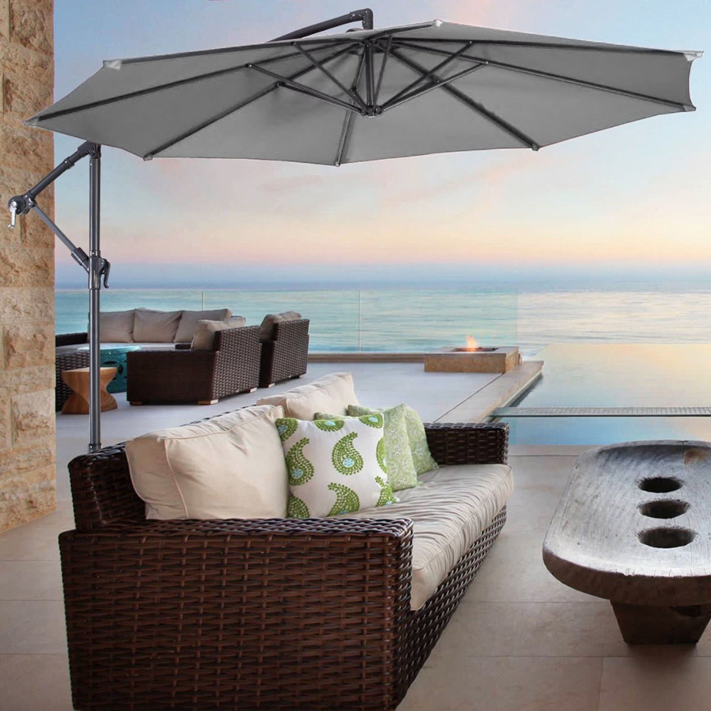 Cantilever Garden Parasol Light Grey with Tilt Fillable Cross Base 3m
