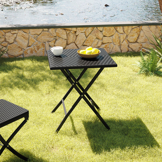 Black Square Rattan Outdoor Bistro Folding Table