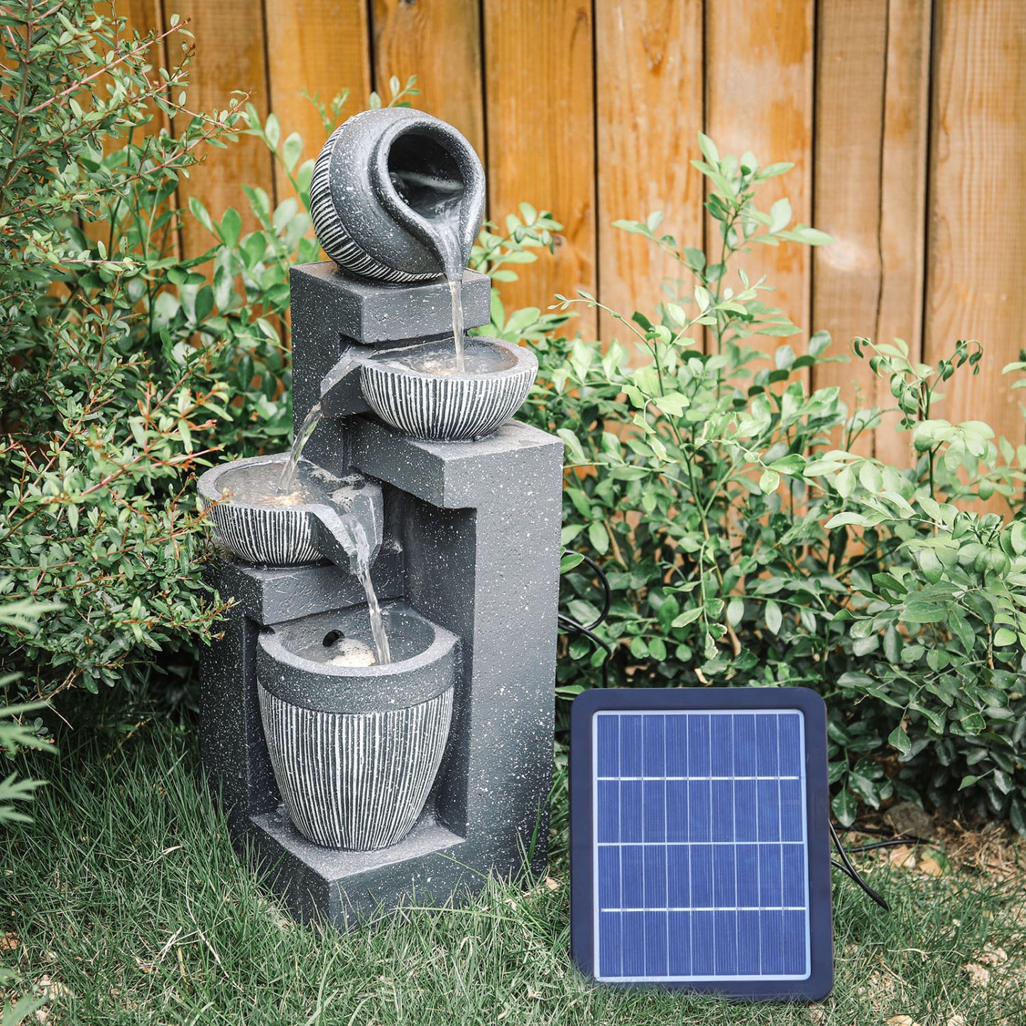 Multi Tier Grey Rockery Garden Fountain with LED Light