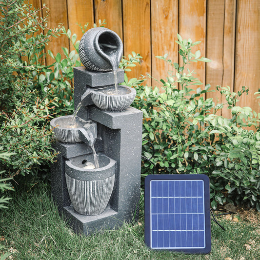 Multi Tier Grey Rockery Garden Fountain with LED Light