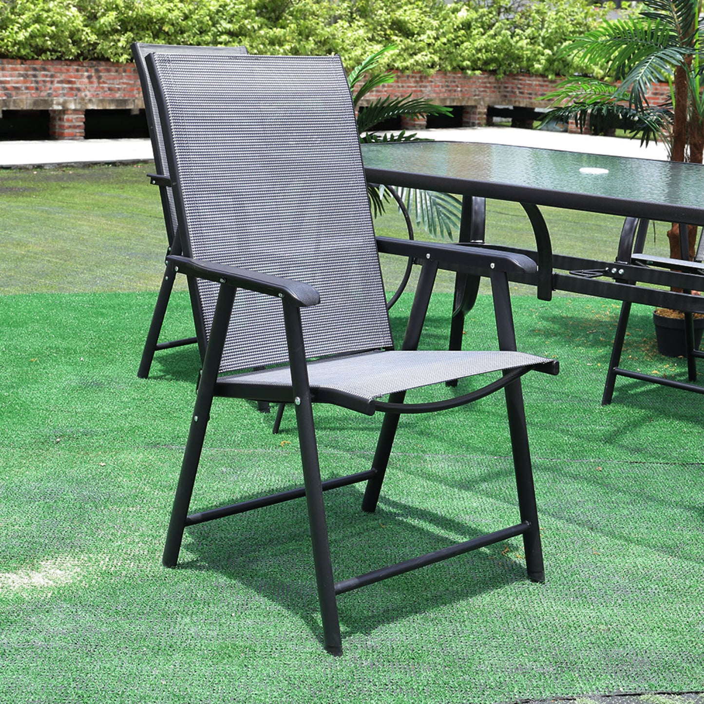Set of 4 Metal Frame Fabric Foldable Chairs