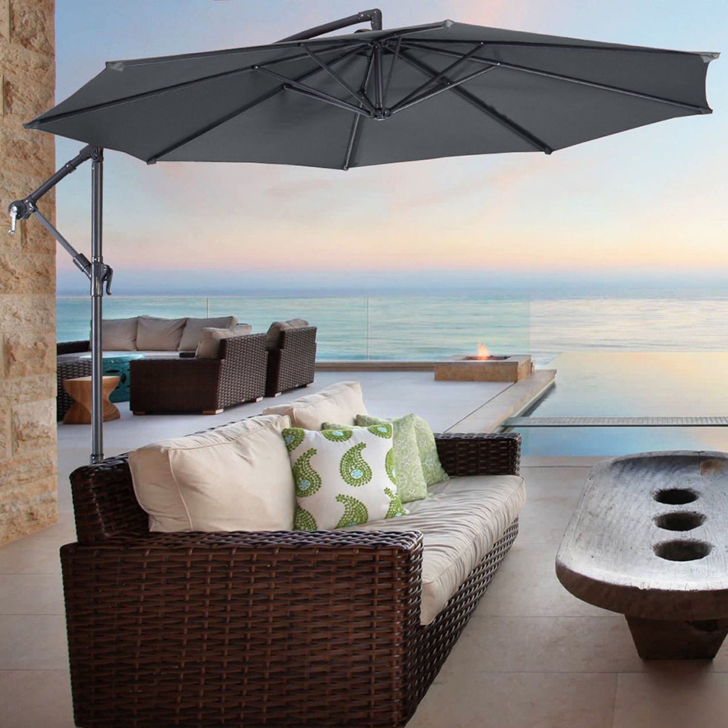 Cantilever Garden Parasol Dark Grey with Tilt Fillable Cross Base 3m