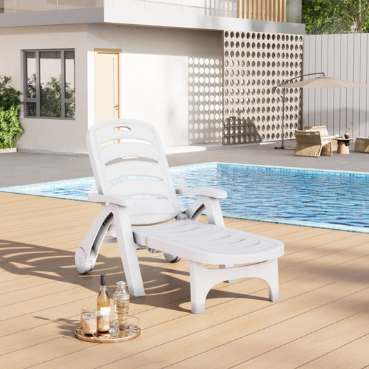 Plastic Foldable White Outdoor Lounger with Wheels