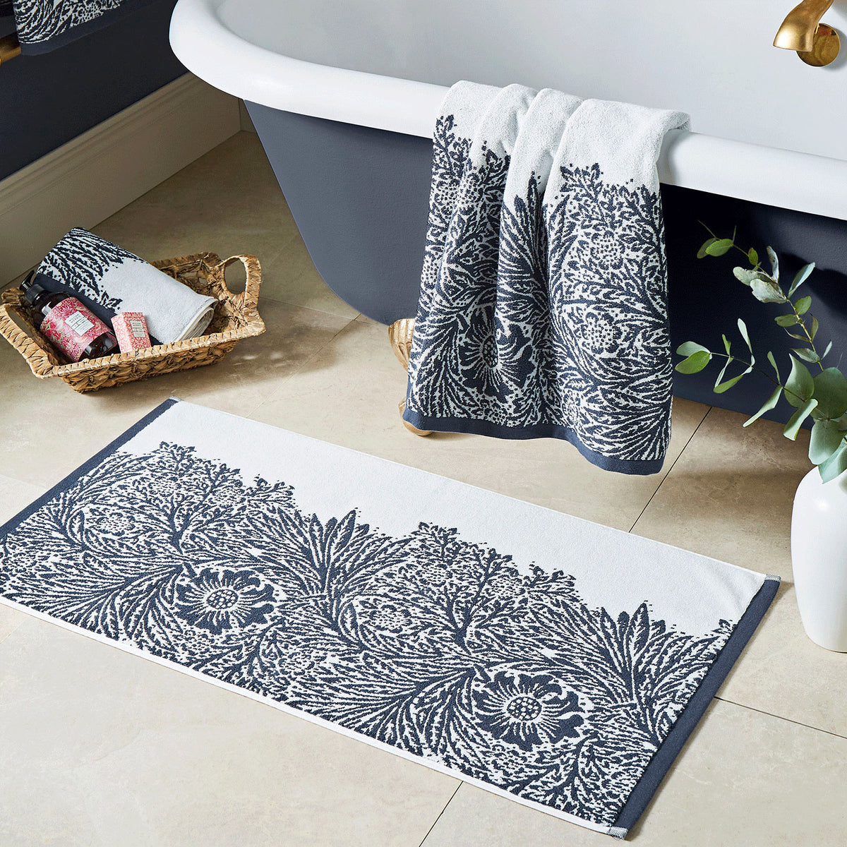 William Morris At Home Marigold Prussian Blue Bath Mat