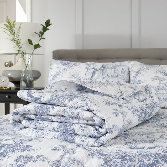 The Lyndon Company Toile Blue Printed Cotton Bedspread
