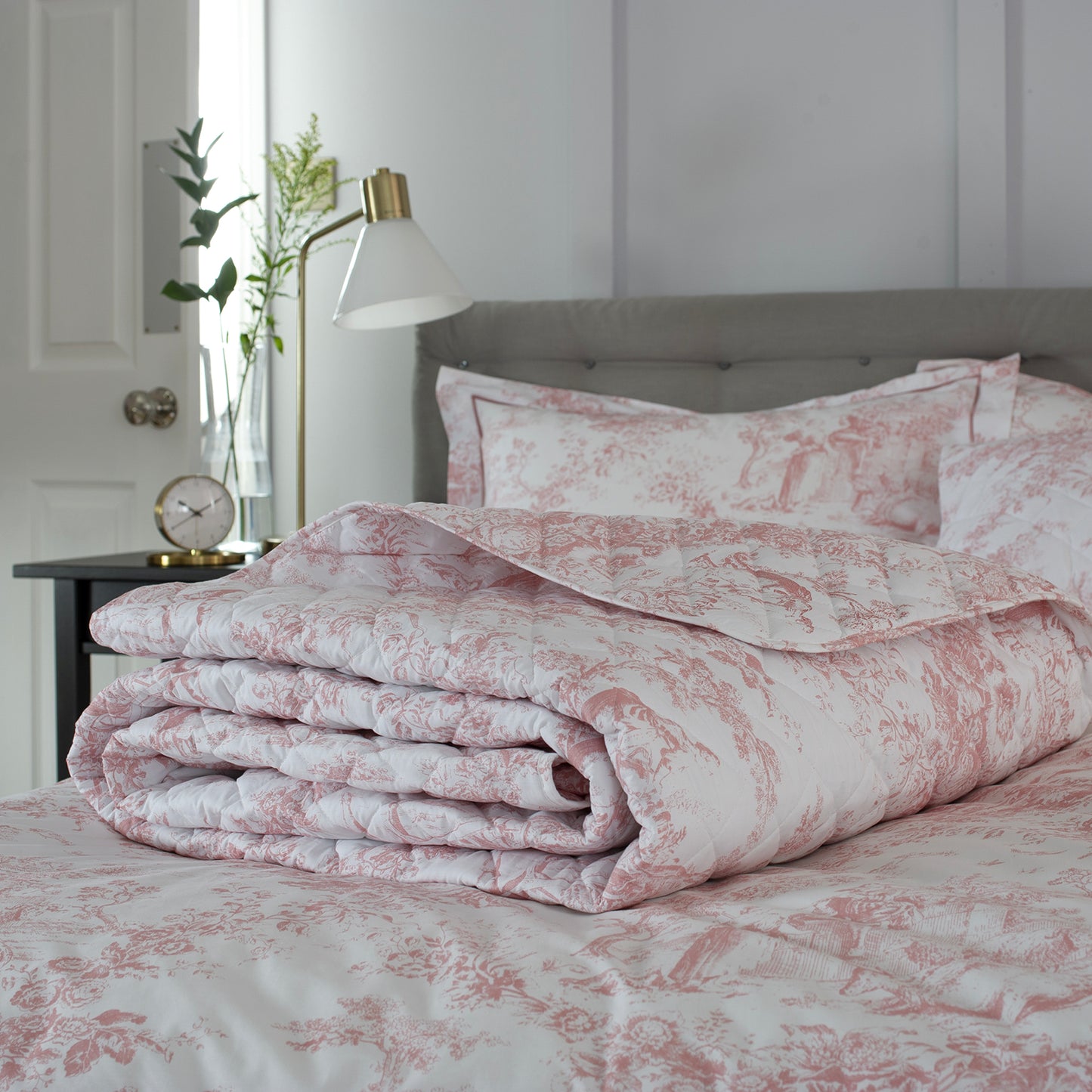 The Lyndon Company Toile Pink Printed Cotton Bedspread
