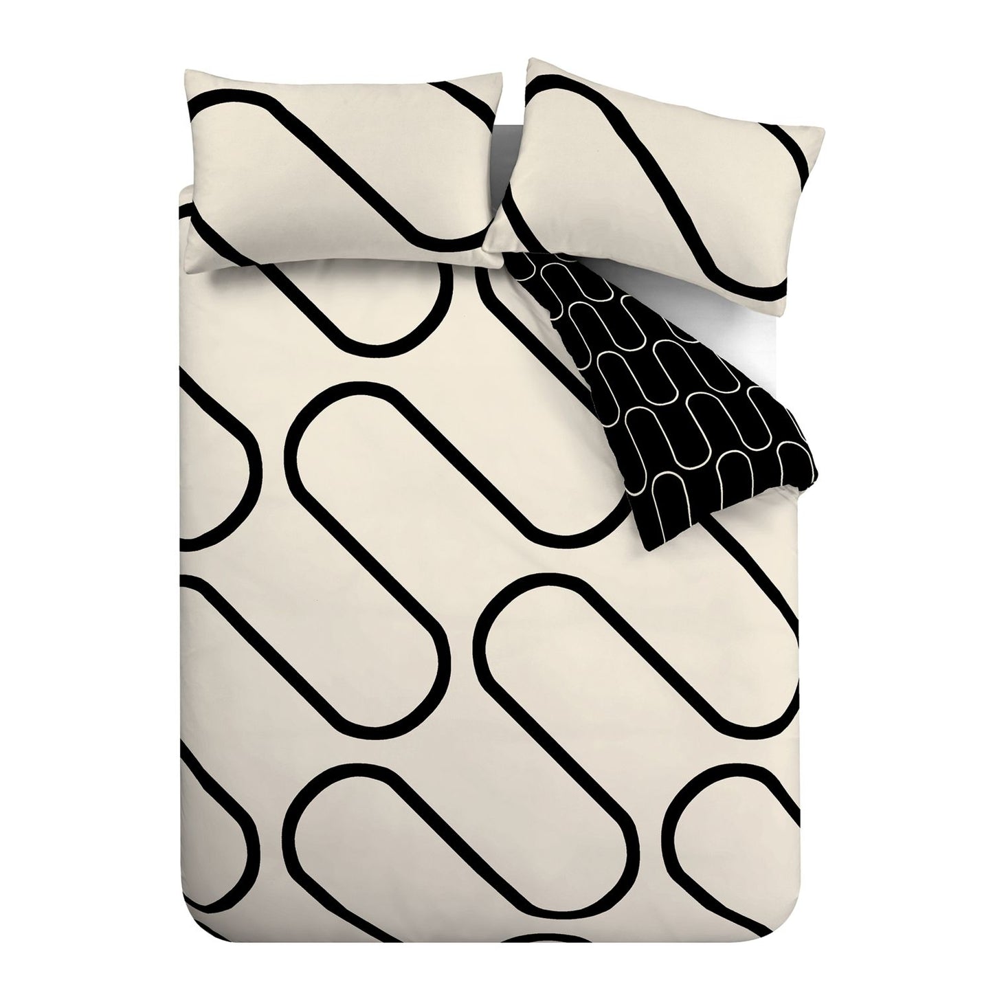 Catherine Lansfield Linear Curve Black Geometric Reversible Duvet Set