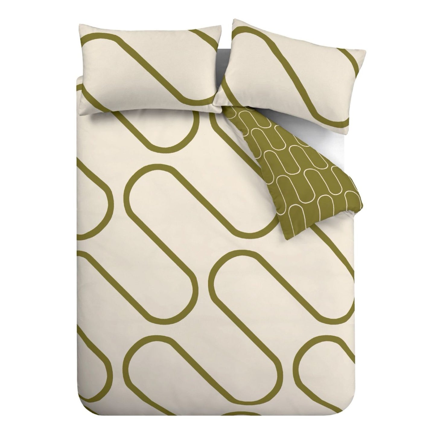 Catherine Lansfield Linear Curve Olive Green Geometric Duvet Set