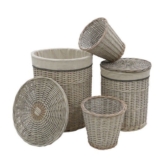 Arianna Antique Wash Round Willow Laundry Baskets and Bins Set