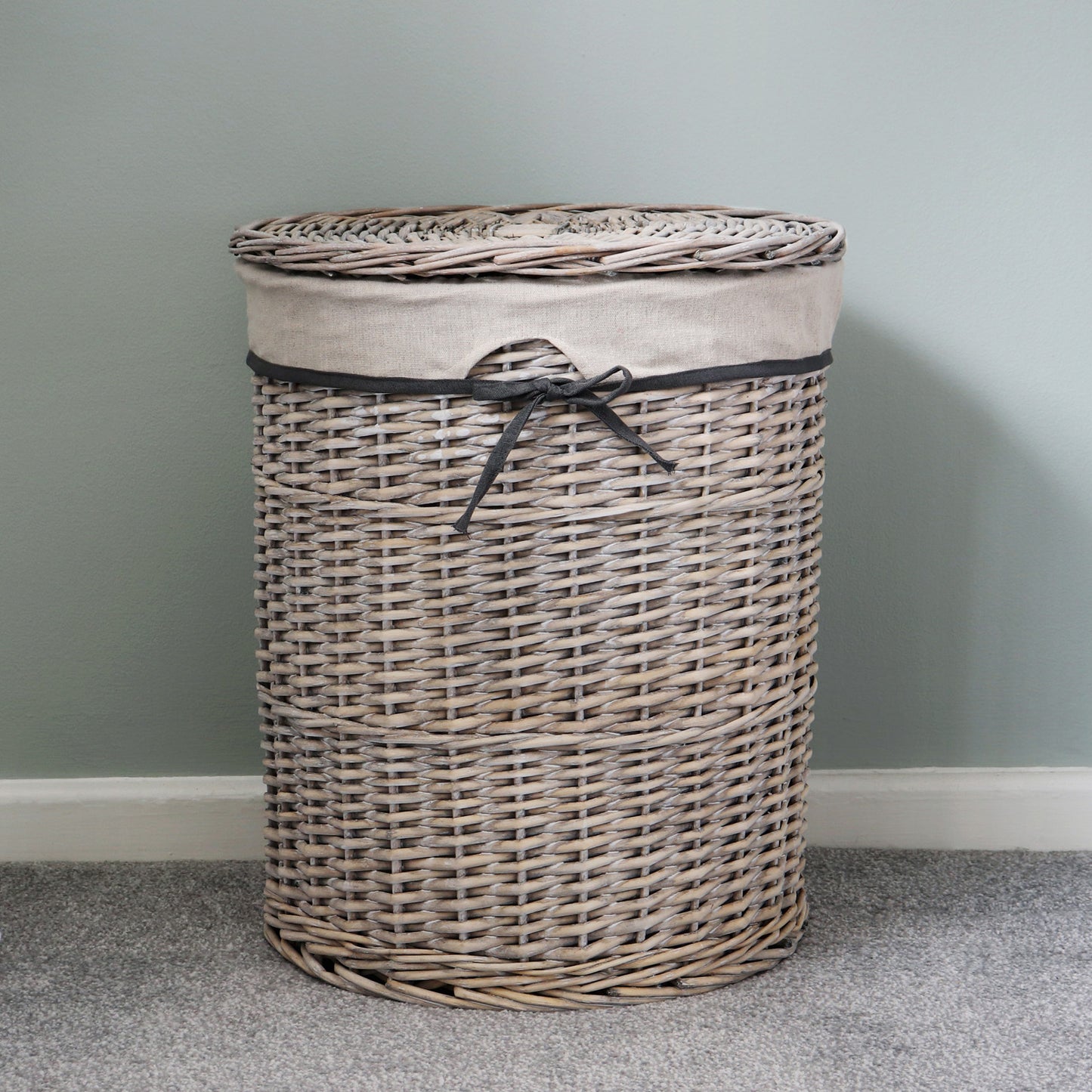 Arianna Antique Wash Round Willow Laundry Baskets and Bins Set