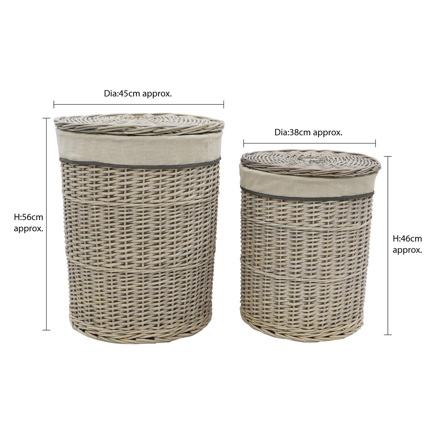 Arianna Antique Wash Round Willow Laundry Baskets and Bins Set