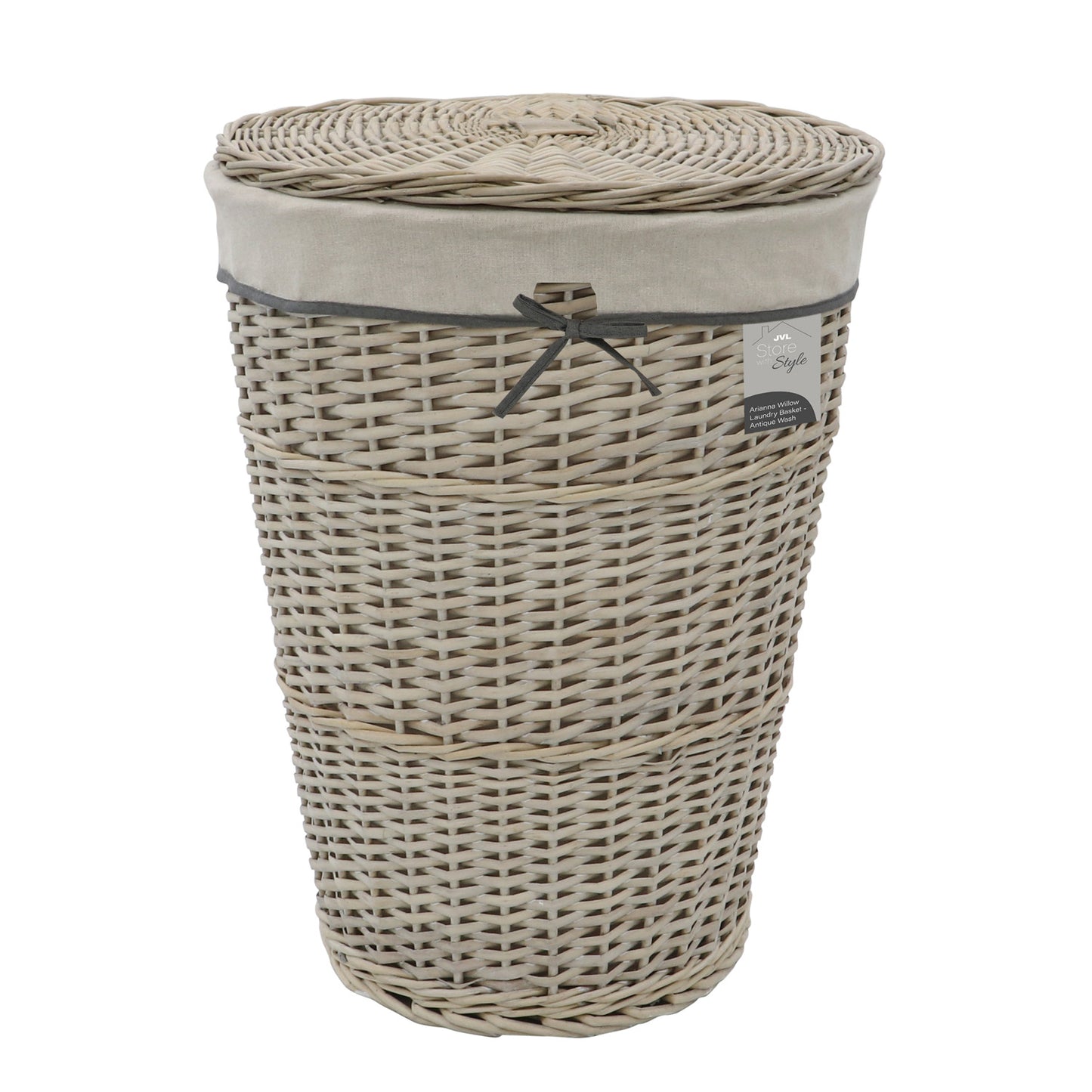 Arianna Antique Wash Round Willow Laundry Basket