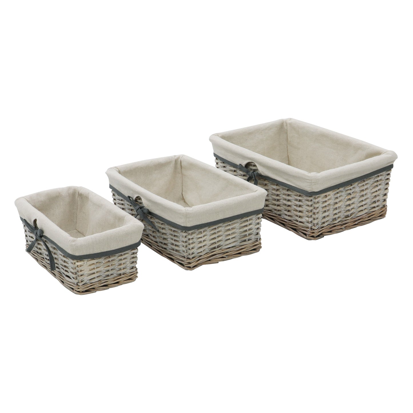 Arianna Antique Wash Set of 3 Rectangular Willow Storage Baskets