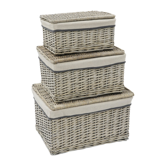 Arianna Antique Wash Set of 3 Rectangular Willow Storage Hampers