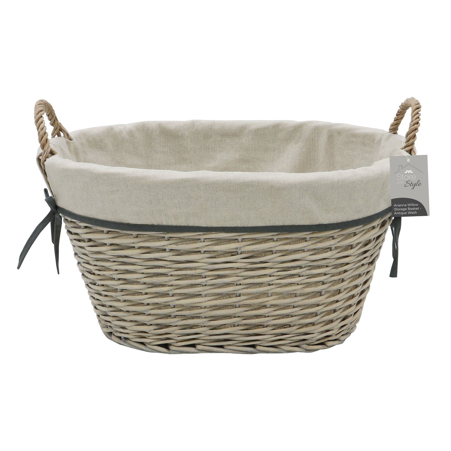 Arianna Antique Wash Oval Willow Storage Basket - Large