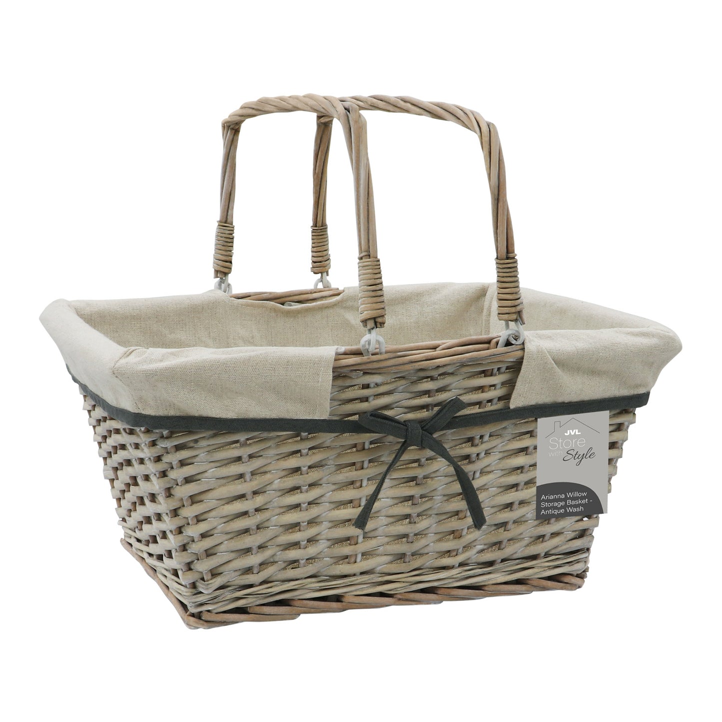 Arianna Antique Wash Rectangular Willow Shopping Basket - Large