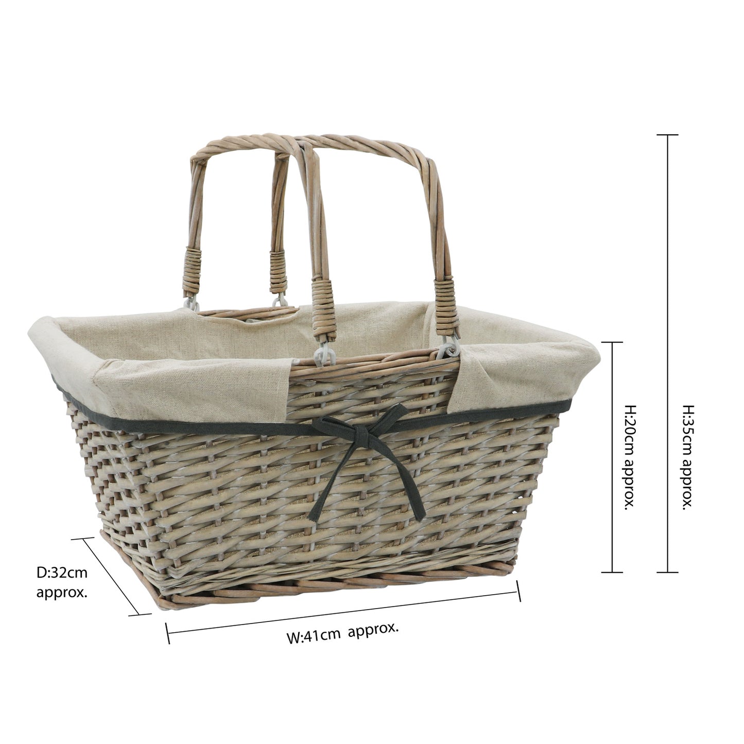 Arianna Antique Wash Rectangular Willow Shopping Basket - Large