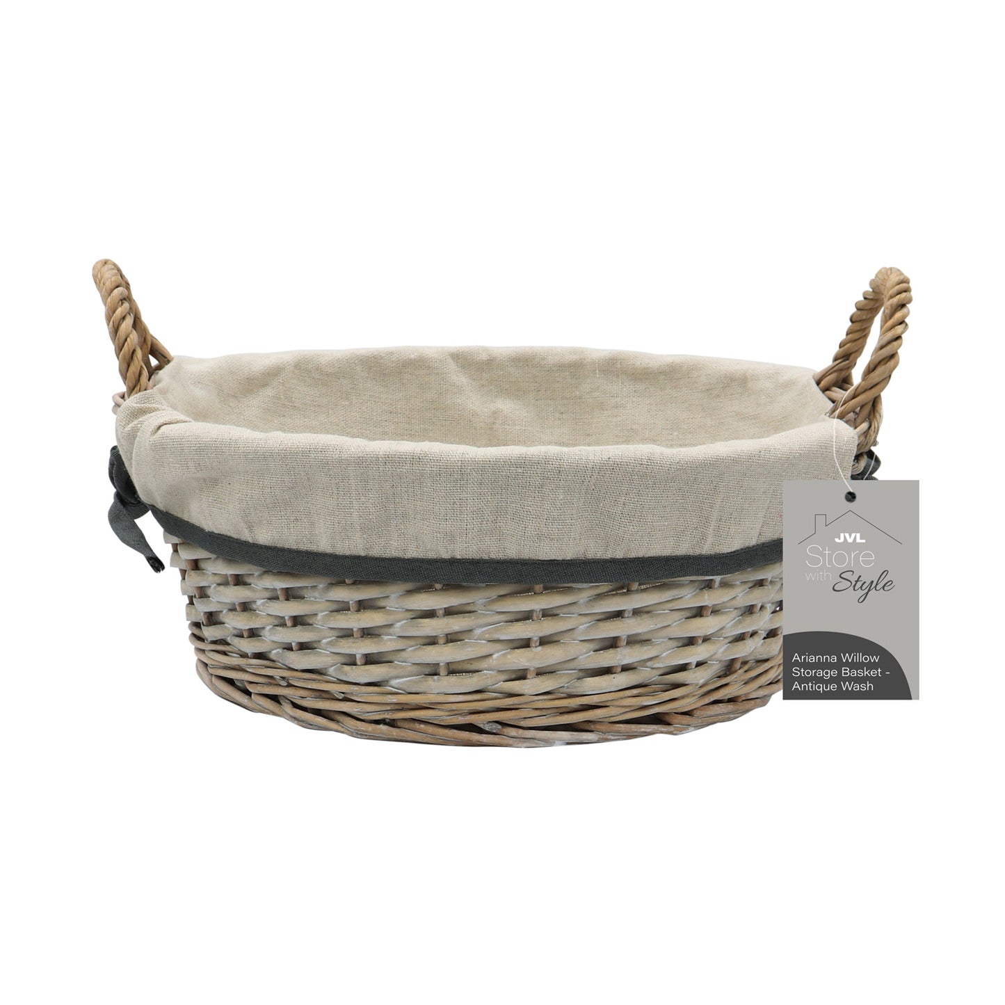 Arianna Antique Wash Round Willow Storage Basket