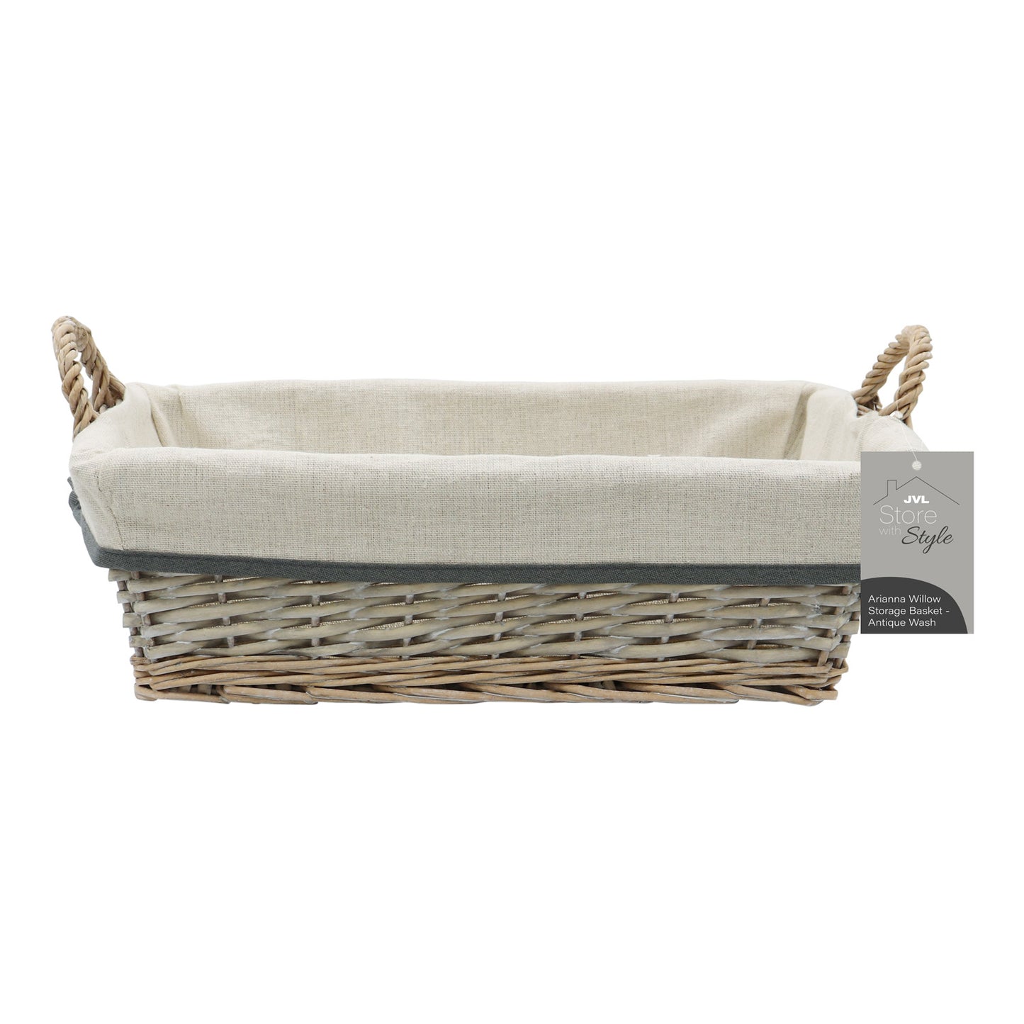 Arianna Antique Wash Rectangular Willow Storage Basket