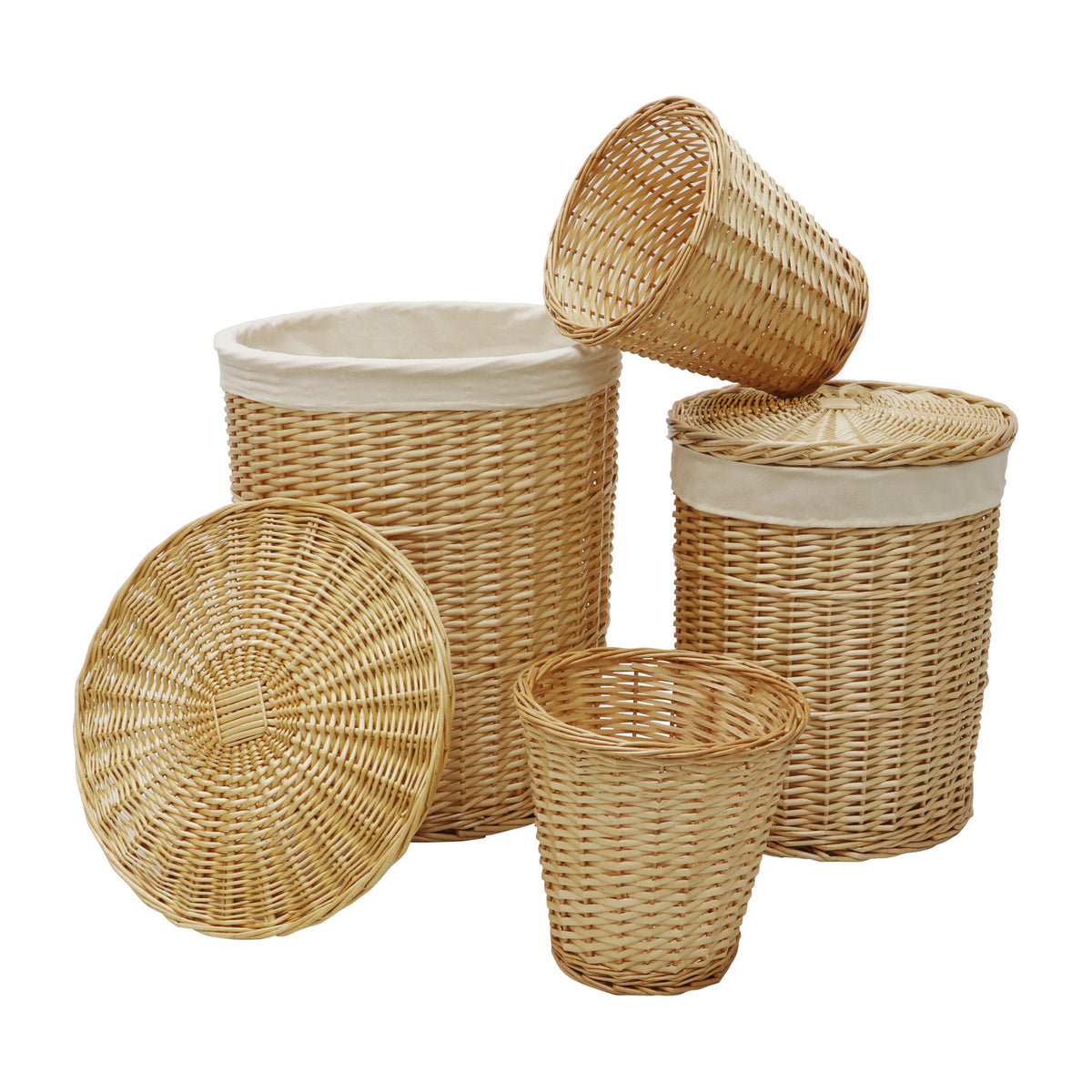 Acacia Honey Willow Round Laundry Baskets Bins Set