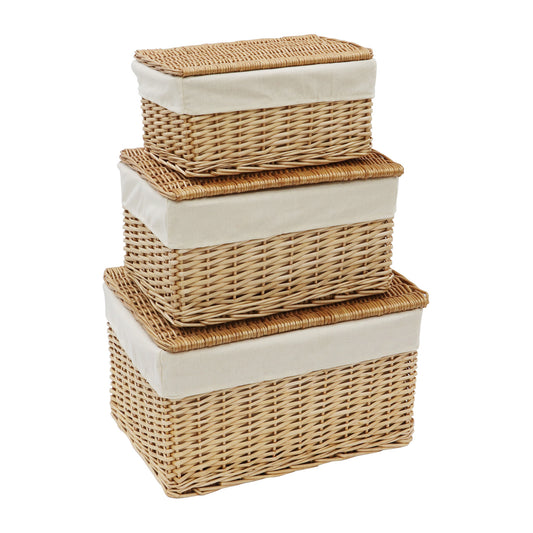 Acacia Honey Set of 3 Rectangular Willow Hamper Baskets