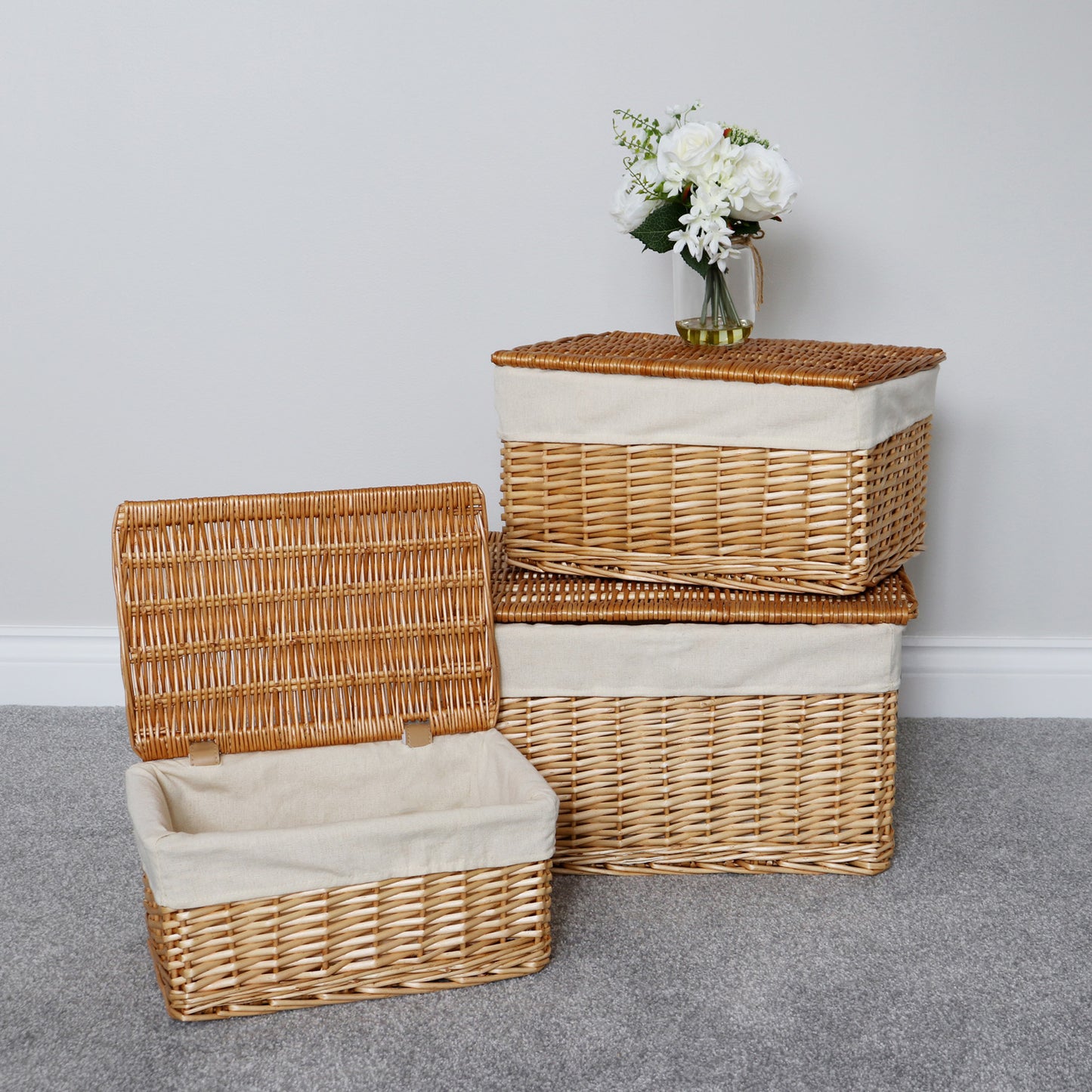 Acacia Honey Set of 3 Rectangular Willow Hamper Baskets