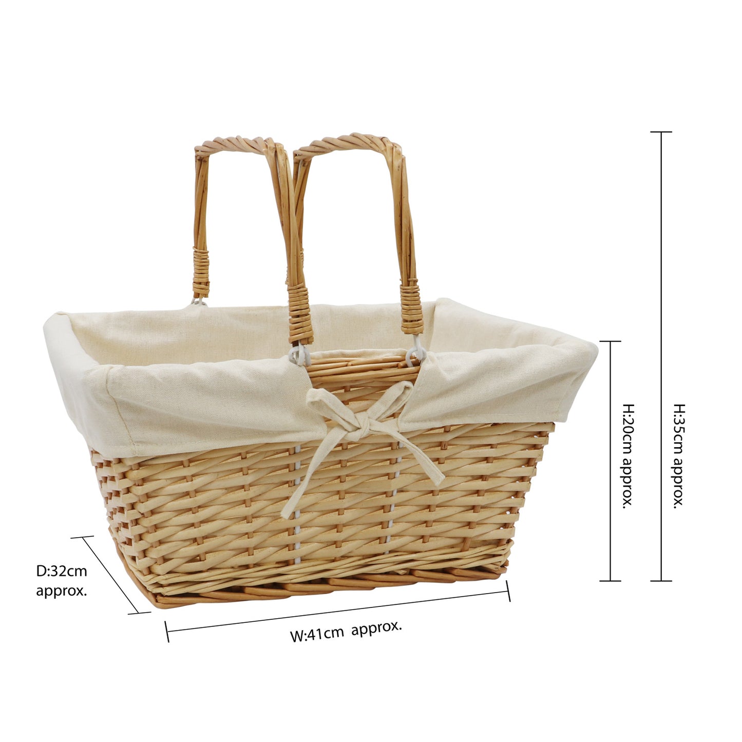 Acacia Honey Rectangular Willow Shopping Basket - Large