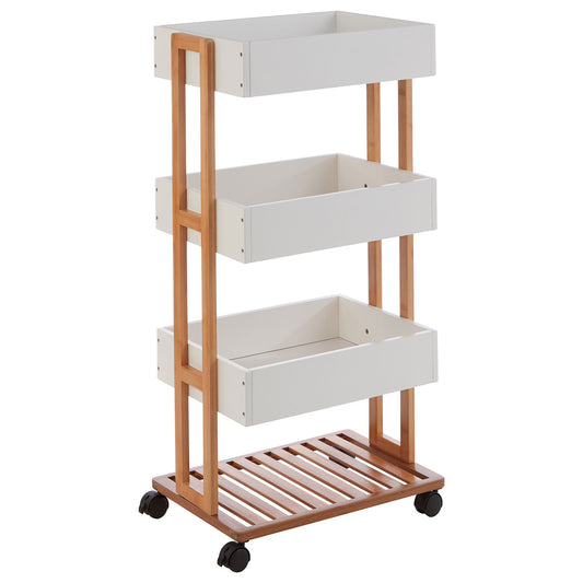 Nostra 4 Tier Bamboo and White Storage Trolley