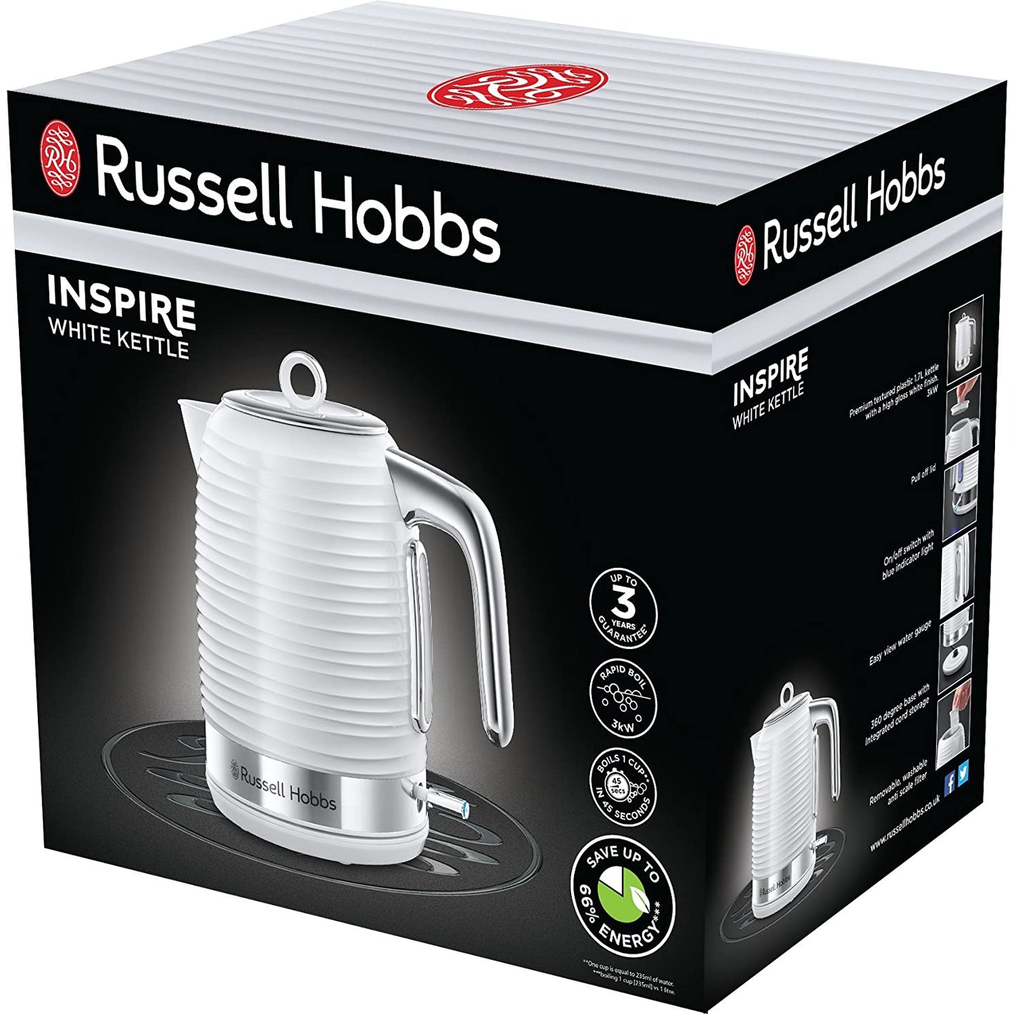 Russell Hobbs Inspire White Jug Kettle 1.7L