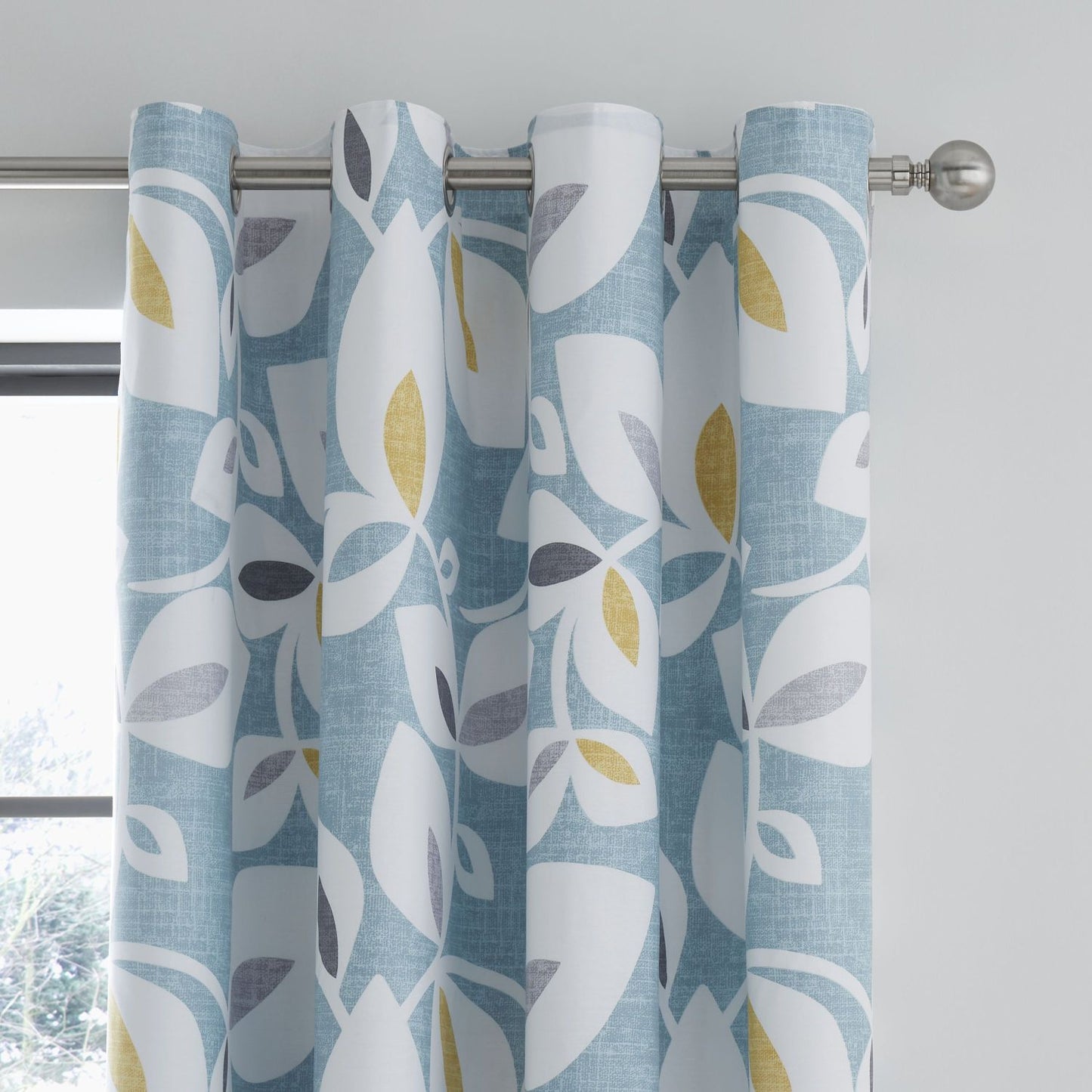 Catherine Lansfield Inga Leaf Teal Lined Eyelet Curtains