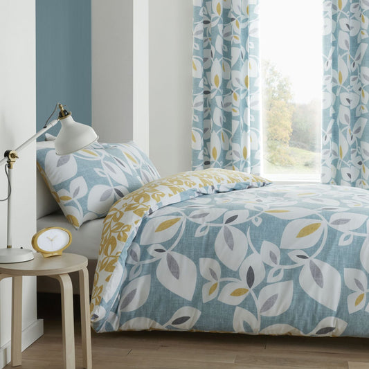 Catherine Lansfield Inga Leaf Teal Reversible Duvet Set