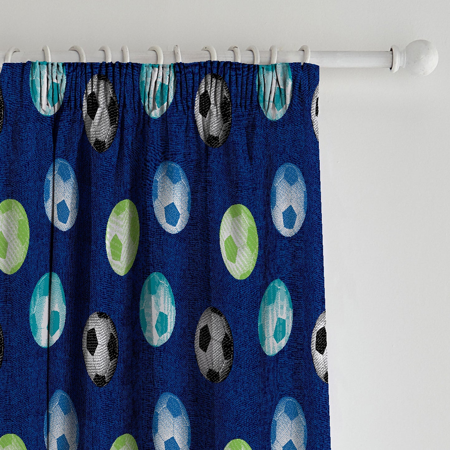 Catherine Lansfield Blue Football Lined Pencil Pleat Curtains