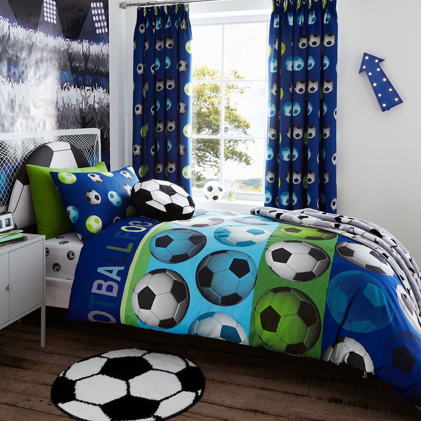 Catherine Lansfield Blue Football Reversible Duvet Set