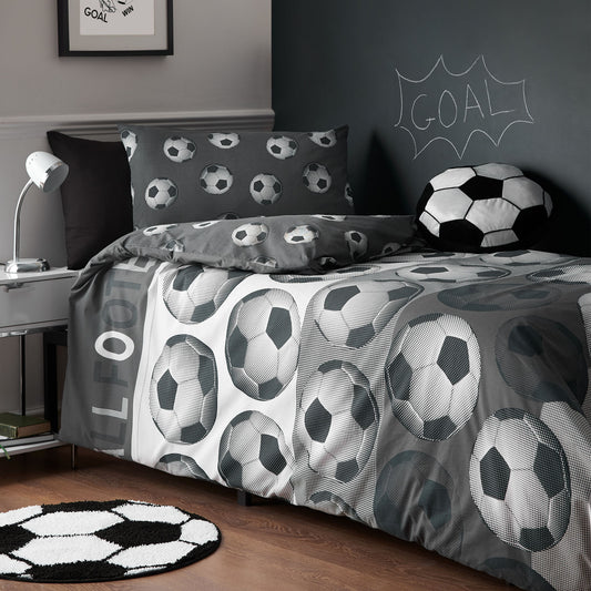 Catherine Lansfield Grey Football Reversible Duvet Set