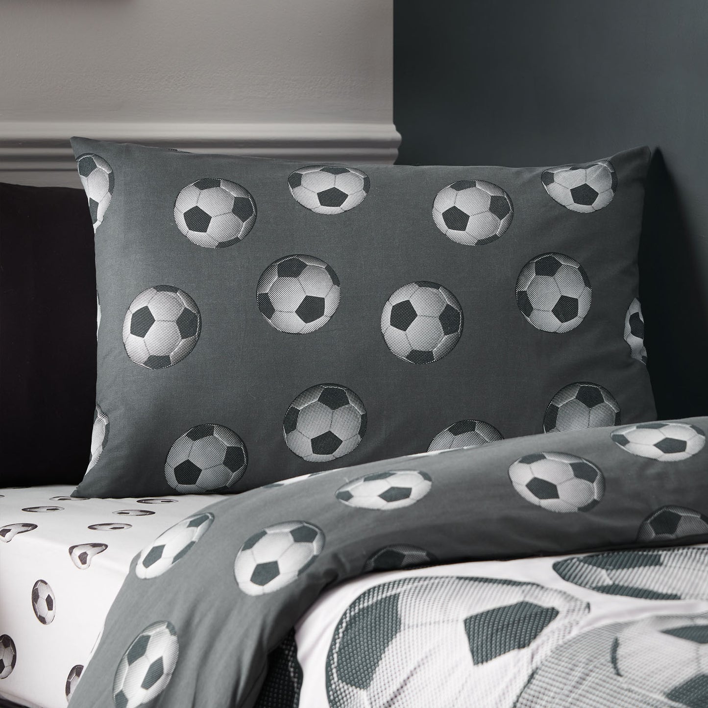 Catherine Lansfield Grey Football Reversible Duvet Set