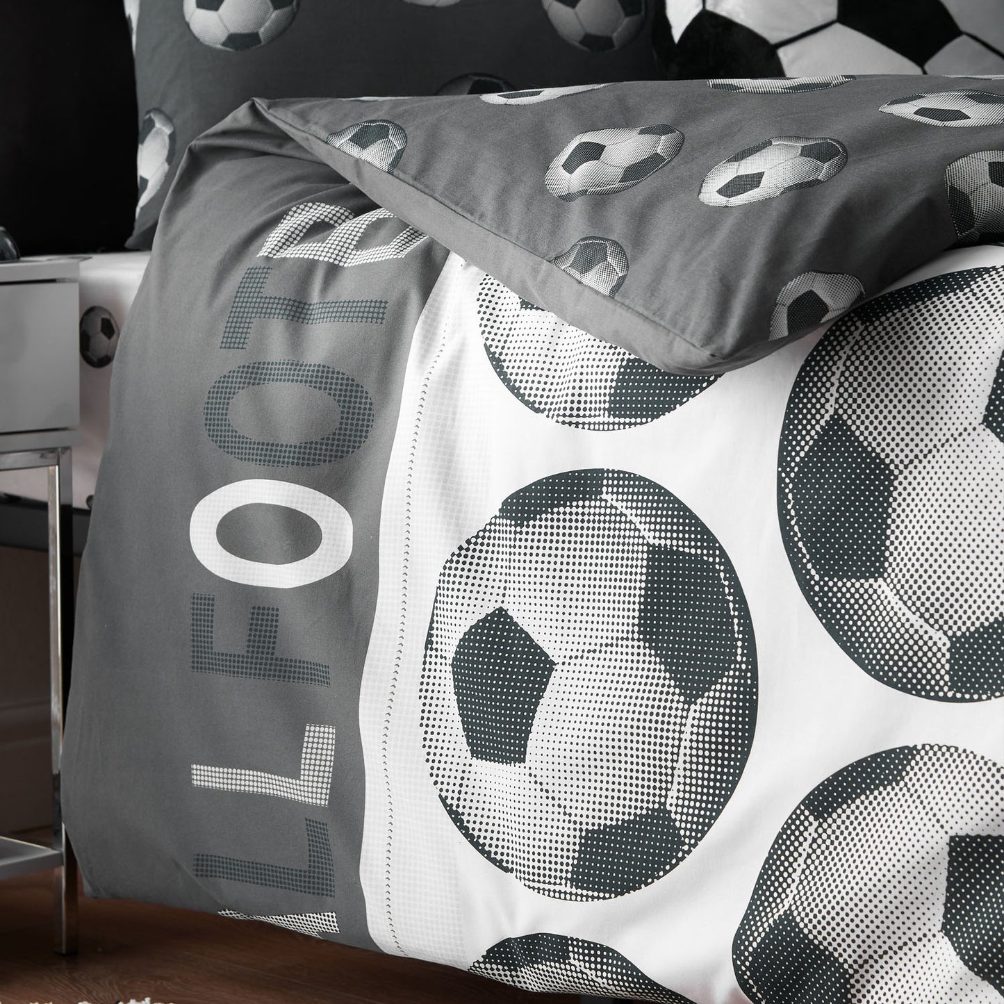 Catherine Lansfield Grey Football Reversible Duvet Set