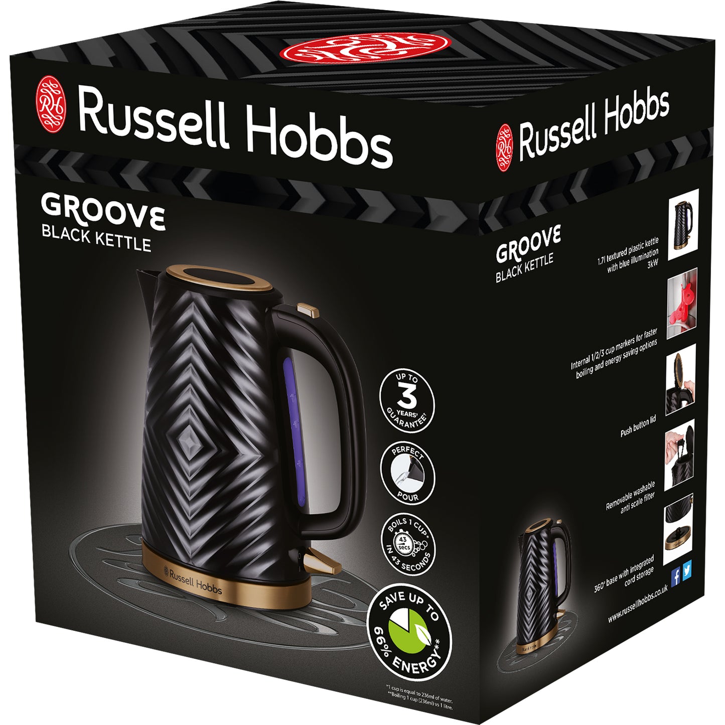 Russell Hobbs Black Groove Kettle 1.7L