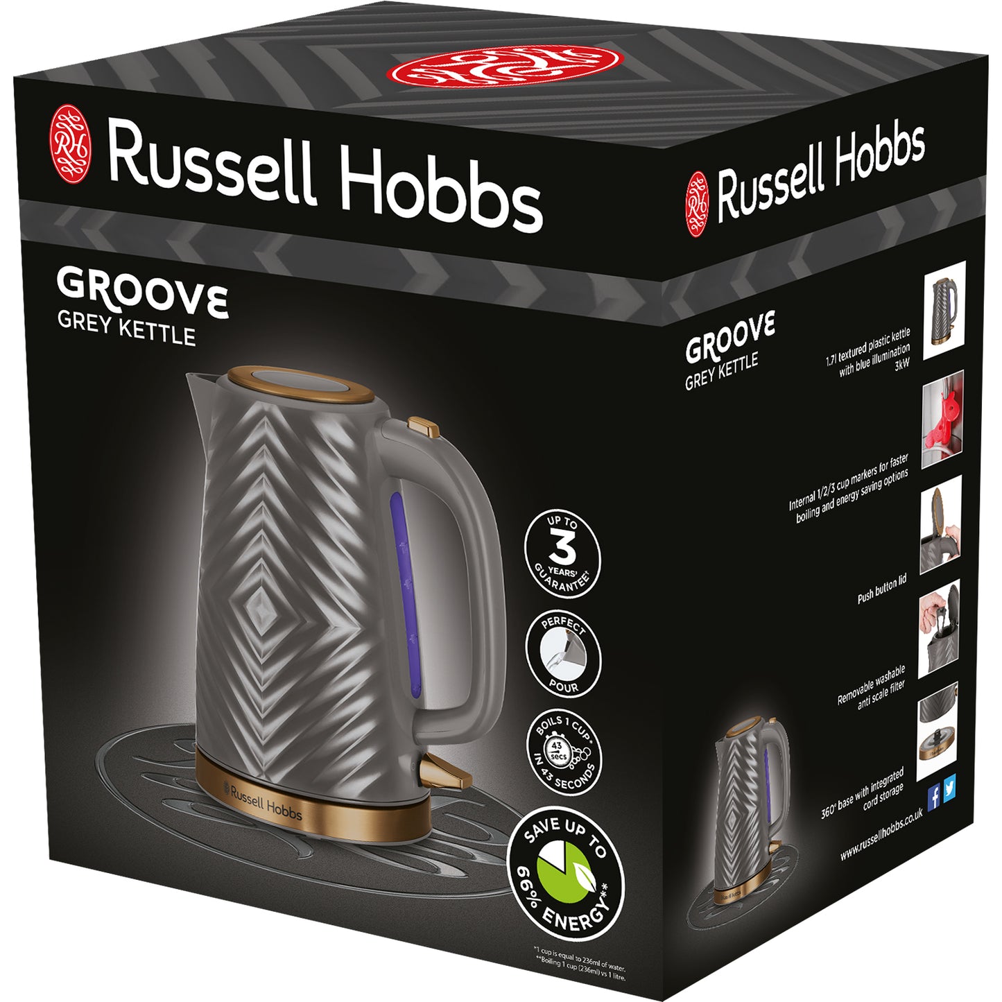 Russell Hobbs Grey Groove Kettle 1.7L