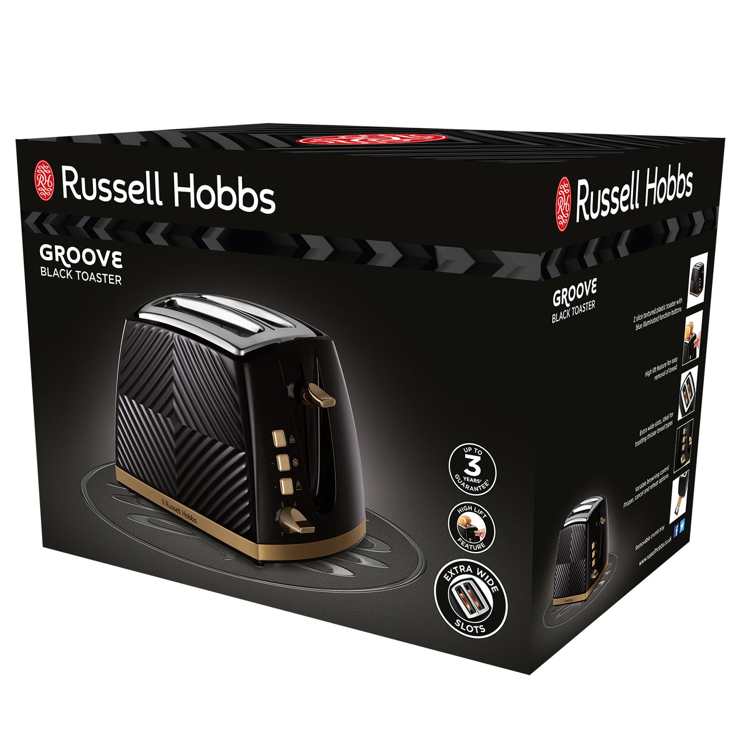 Russell Hobbs Black Groove Toaster 2 Slice