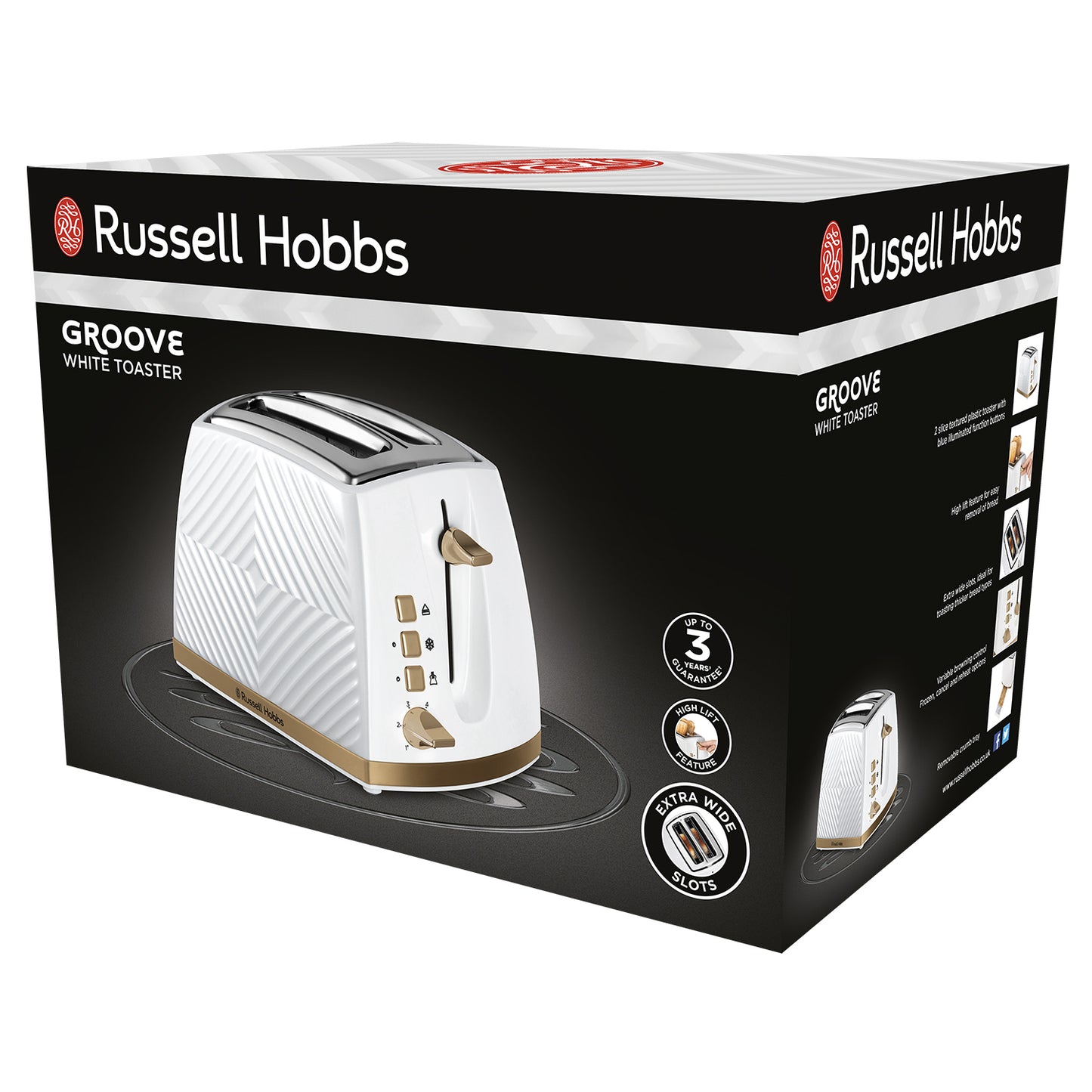 Russell Hobbs White Groove Toaster 2 Slice